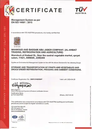 ISO 14001:2015 certificate 